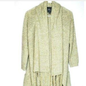 Paper Crane Shrug Sweater Shacket M Beige Tweed Waterfall Open Front Fringe Hem